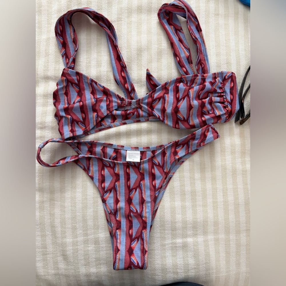 Red and Blue Striped Bikini Set
